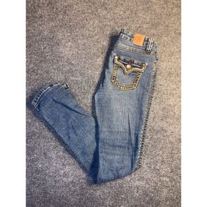 Vigoss Jeans Womens 14 Blue Denim Stretch Mid Rise Contrast Stitch Skinny Leg